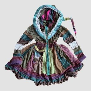 Avalon Multicolor Patchwork Hooded Jacket in Green Fuchsia Plum